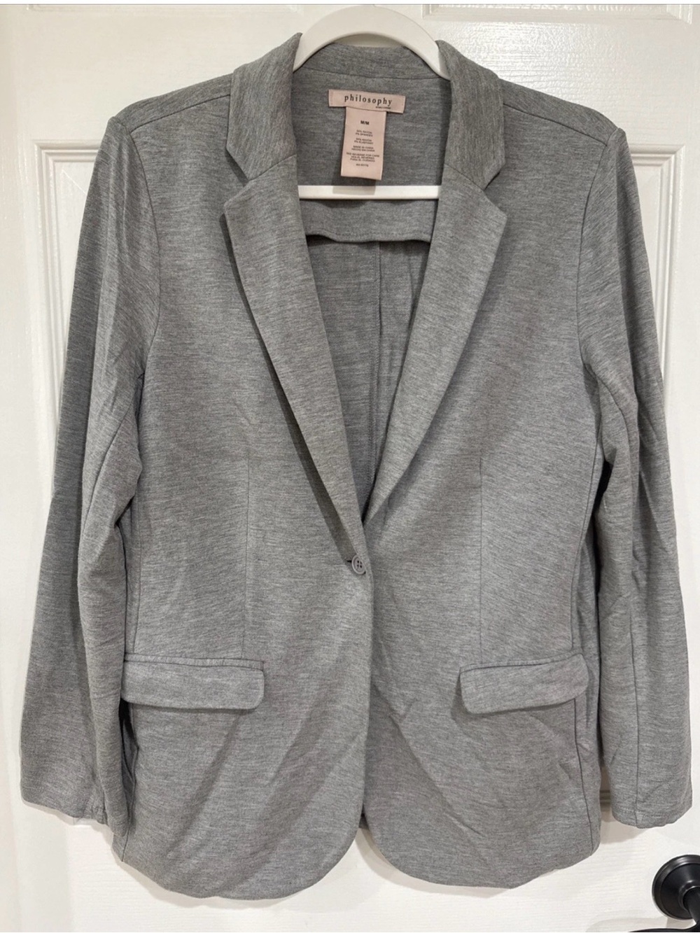 Philosophy Women's M Single Button Knit Blazer Jacket Pockets Heather Gray